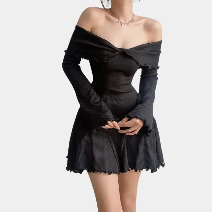 Joelene - Gebreide damesjurk met off shoulder