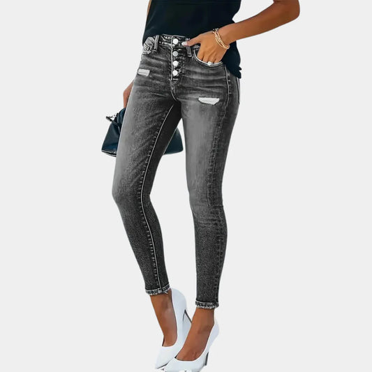 Ember - Skinny damesjeans met knopen