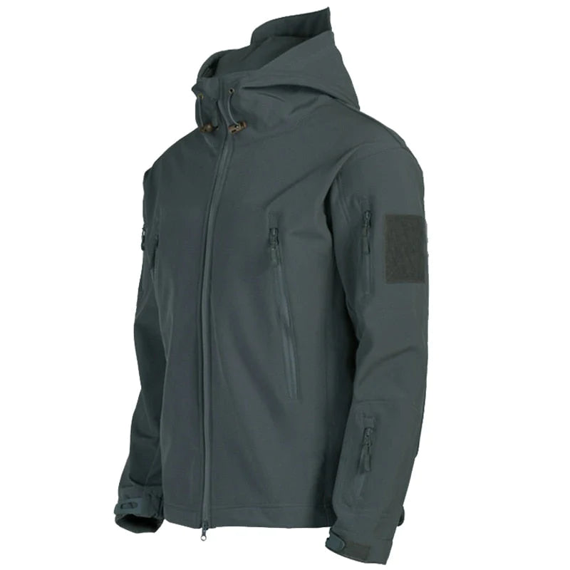 Voorkant grijze windjack en softshell met capuchon voor heren 