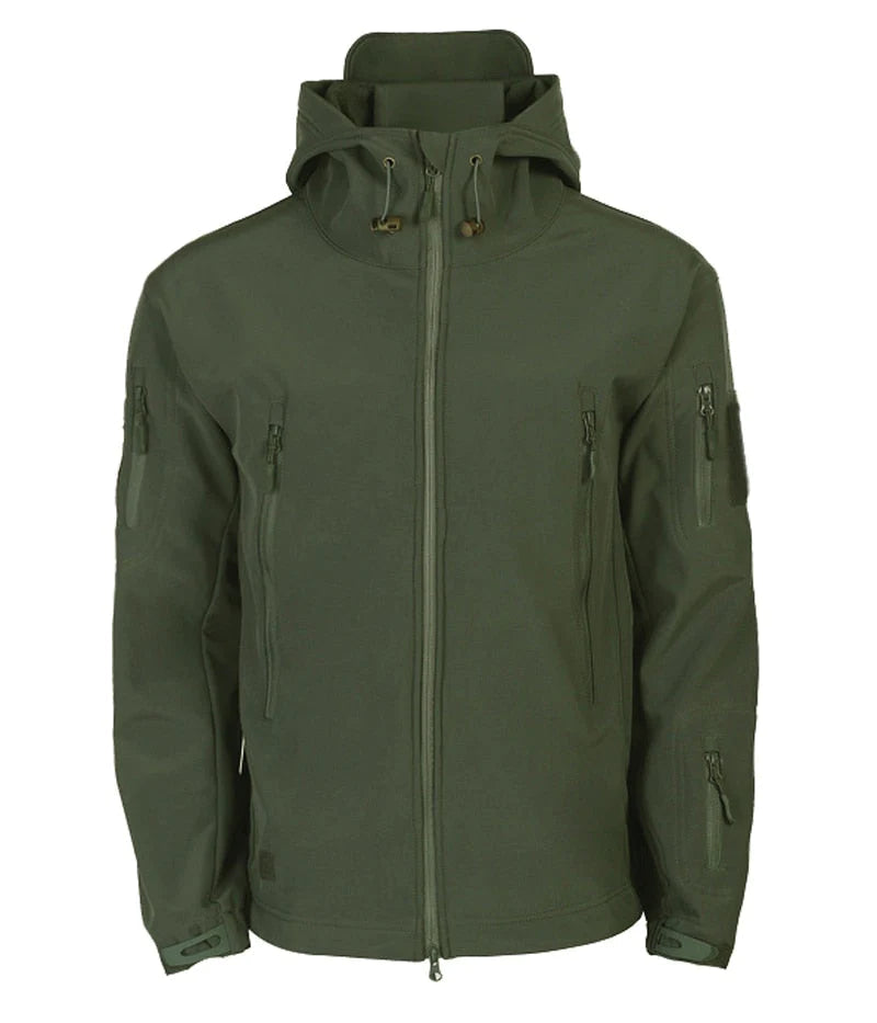 Voorkant groene windjack en softshell met capuchon voor heren 